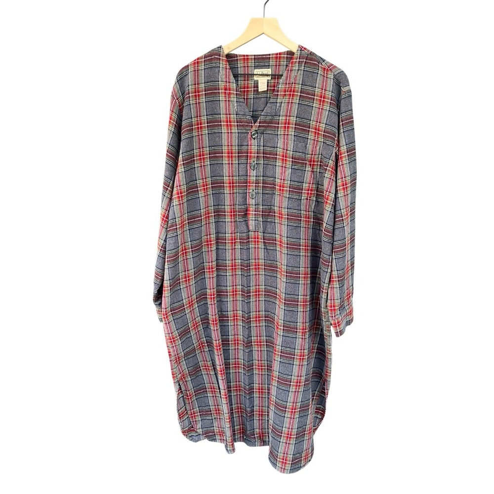 LL Bean Mens Vintage Plaid Flannel Sleepshirt Grandpacore Nightshirt Size Large